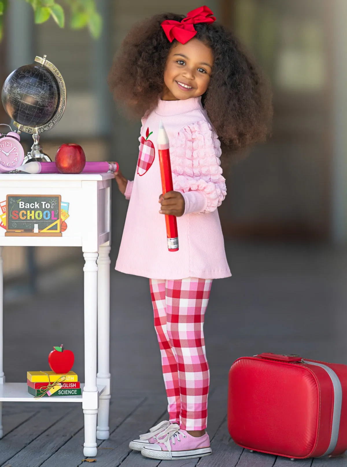 Sweet Schoolgirl Apple Tunic and Checkered Legging Set