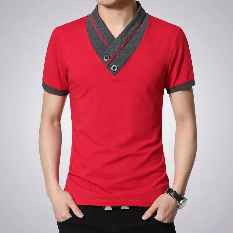 T Shirts Men V Neck T-Shirt Brand Cotton Mens Patchwork tshirt Size Man Tees Tops M40