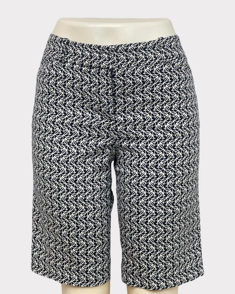 Talbots Navy Blue And White Fashion Printed Shorts (W30)