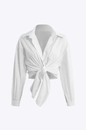Tamsin - Chic Solid Knot Woman's Long Sleeve Shirt