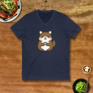 Tanuki Loves Sake V-Neck T-Shirt