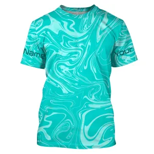 Teal blue wave camo Custom performance Fishing T Shirts, Saltwater Fishing Shirts IPHW1734