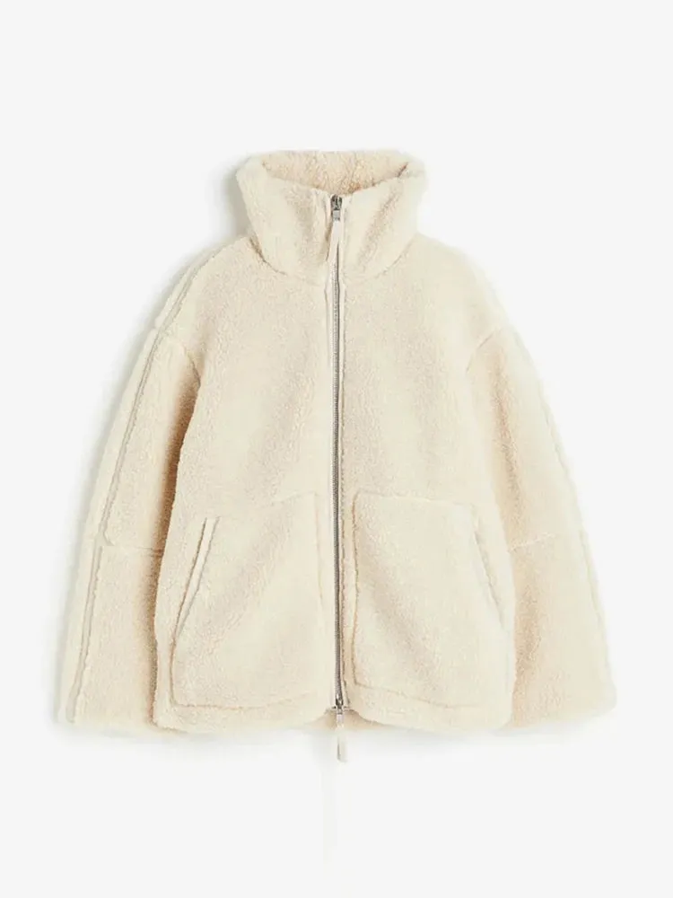 thanksgiving outfit JazzHer Casual Lamb Wool Jackets Women Solid Loose Lapel Full Sleeve Zipper Pocket Coats Female 2024 Winter Thicken Warm Overcoat Lady