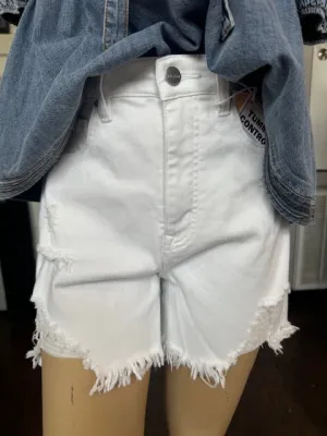 The Jaci Distressed White Denim Shorts