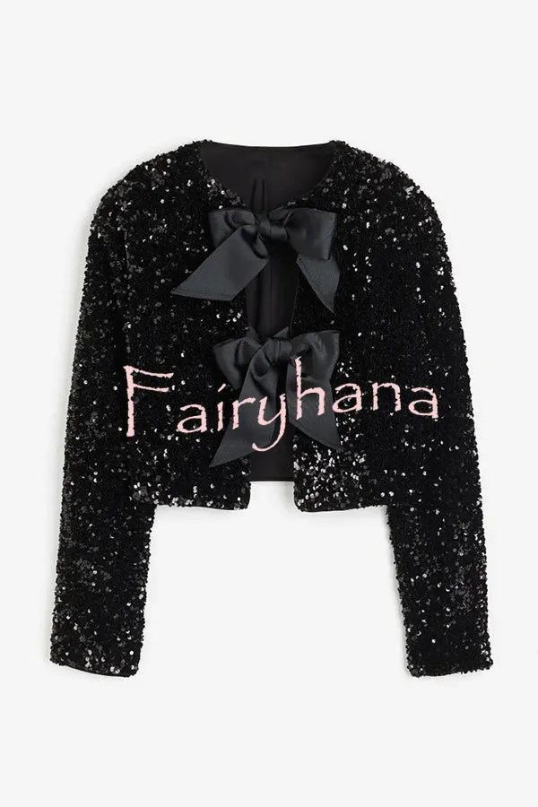 Two Ways To Celebrate Tie-front Bow Sequined Jacket