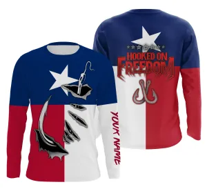 TX Fishing Fish hook Texas Flag Custom Fishing Shirts, Personalized Patriotic Fishing gifts IPHW1791