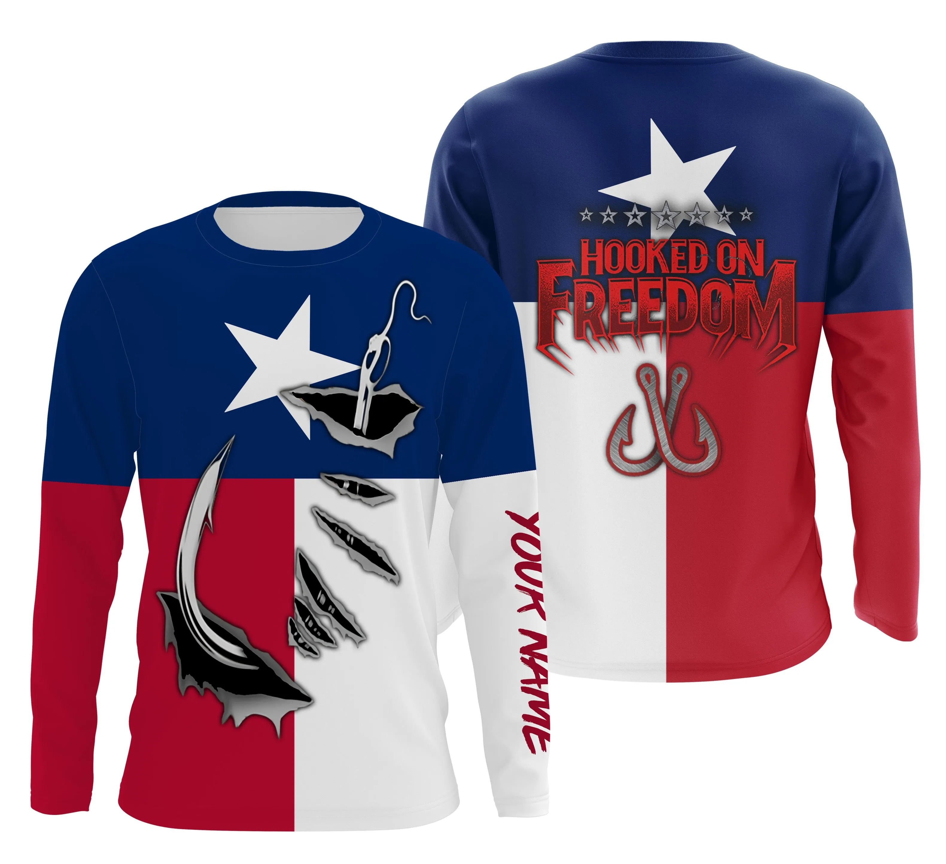 TX Fishing Fish hook Texas Flag Custom Fishing Shirts, Personalized Patriotic Fishing gifts IPHW1791
