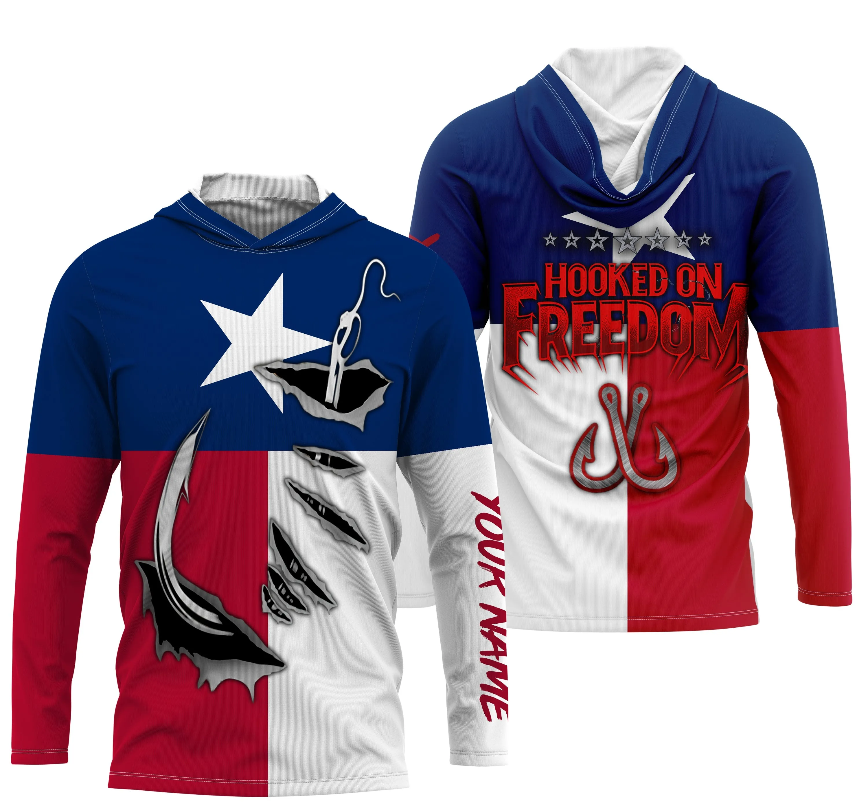 TX Fishing Fish hook Texas Flag Custom Fishing Shirts, Personalized Patriotic Fishing gifts IPHW1791