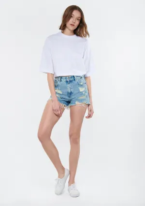Tyra Light Ripped Street Jean Shorts