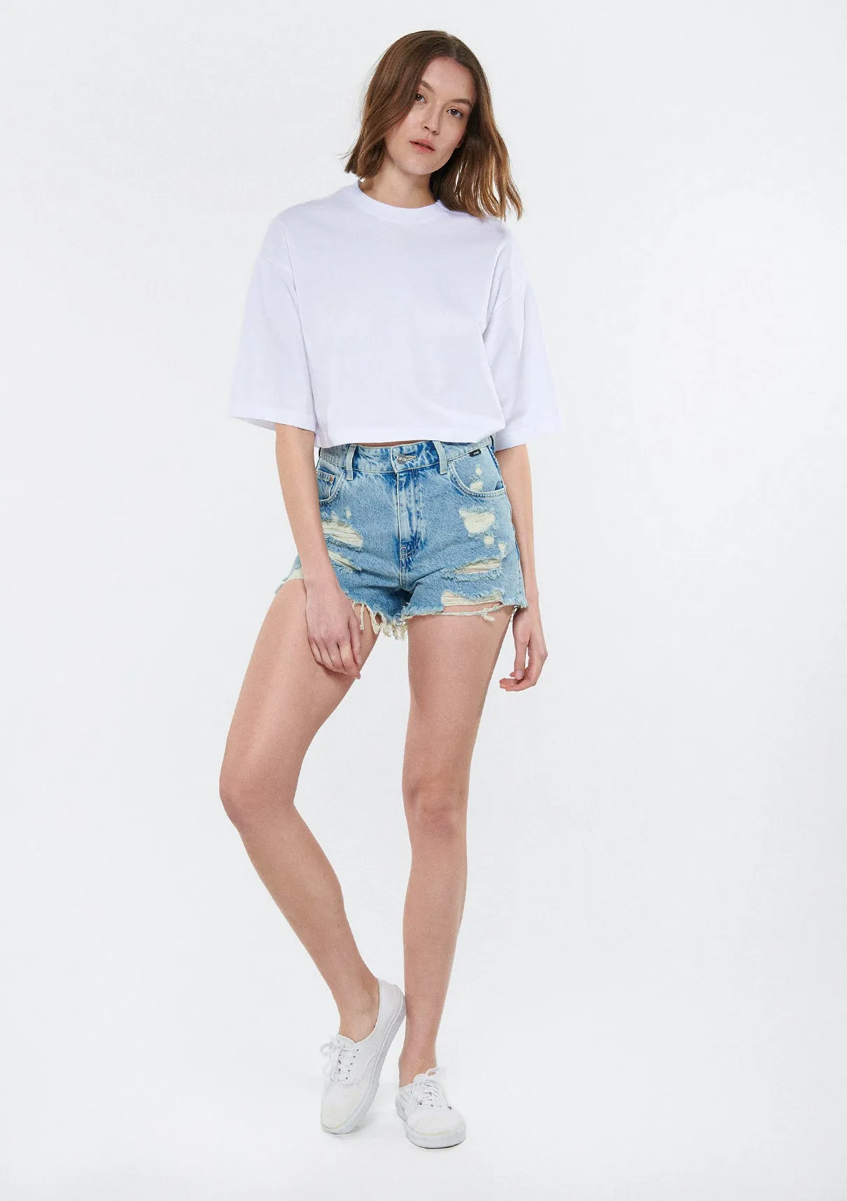 Tyra Light Ripped Street Jean Shorts