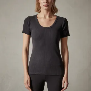 U Neck Short Sleeve  Tee - Black