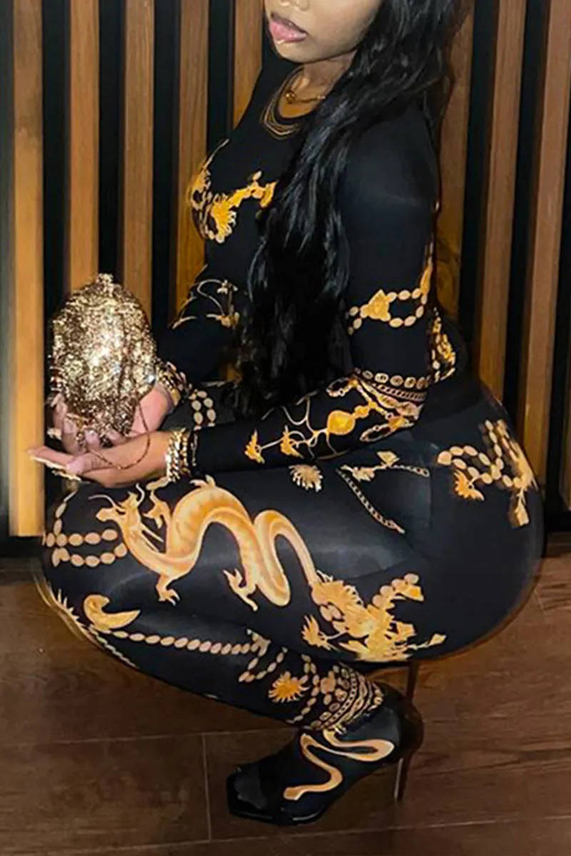 UK660 Graphic Long Sleeve Round Neck Top and Leggings Set
