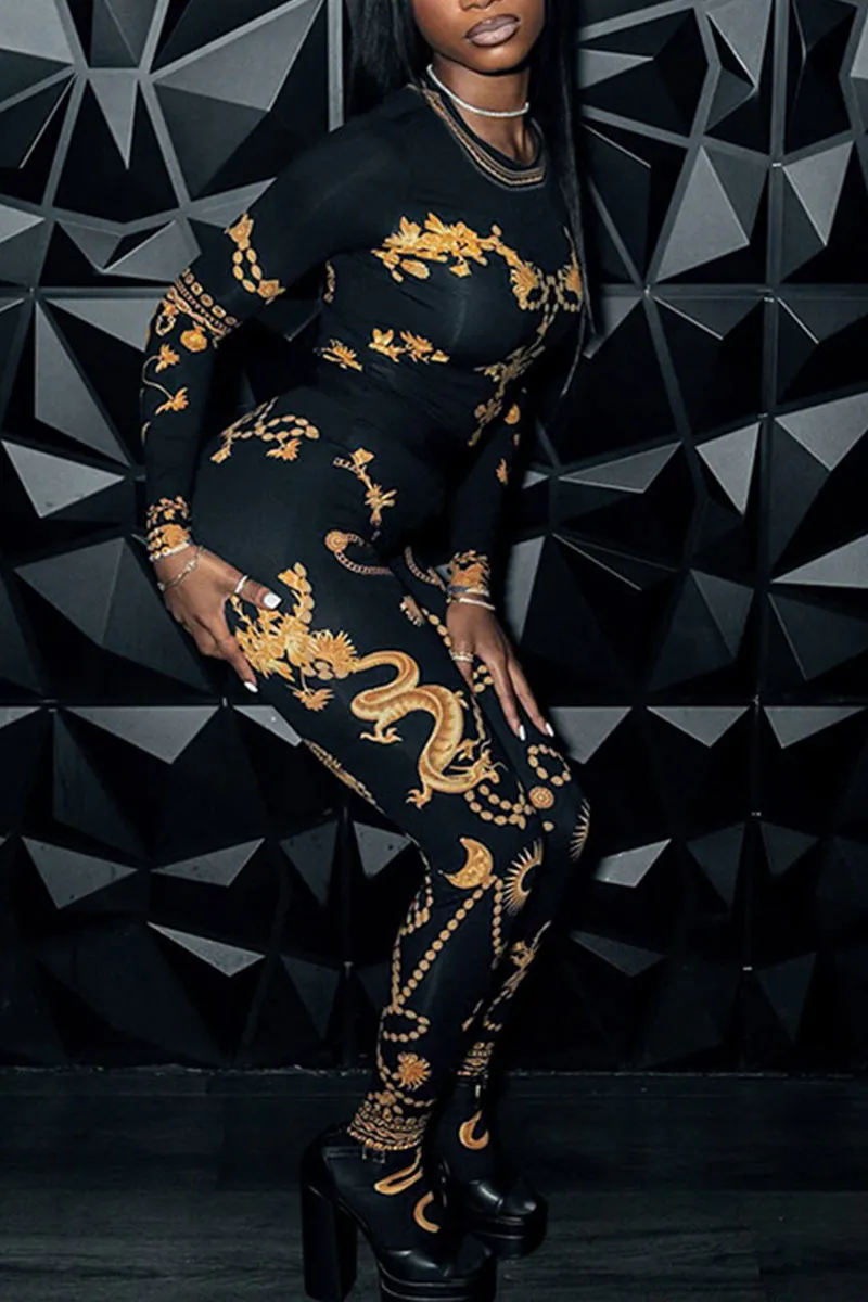 UK660 Graphic Long Sleeve Round Neck Top and Leggings Set