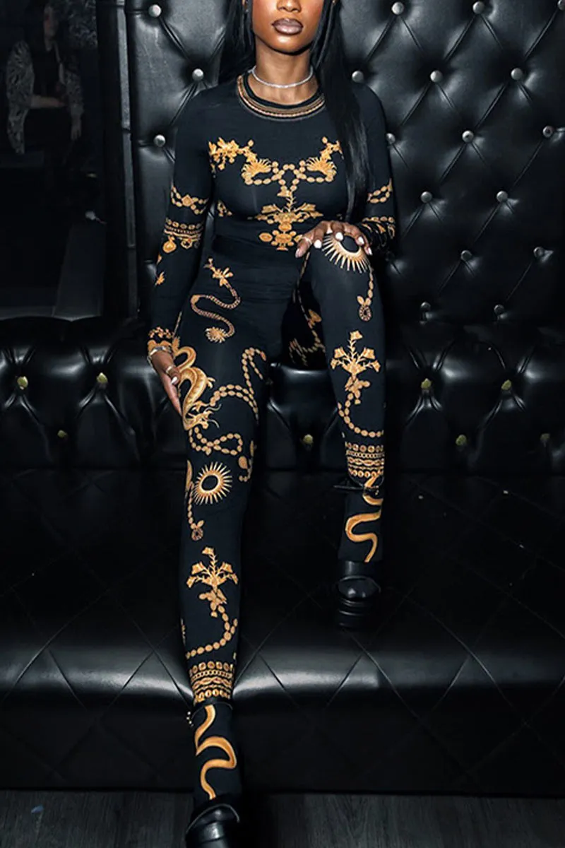 UK660 Graphic Long Sleeve Round Neck Top and Leggings Set