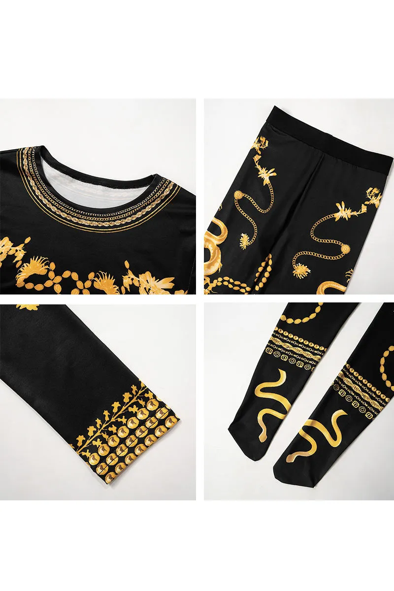 UK660 Graphic Long Sleeve Round Neck Top and Leggings Set