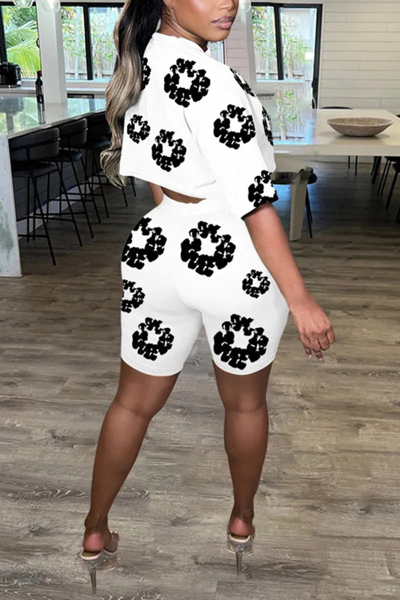 UL635 Flowery Printed Short Sleeve Top and Shorts Set