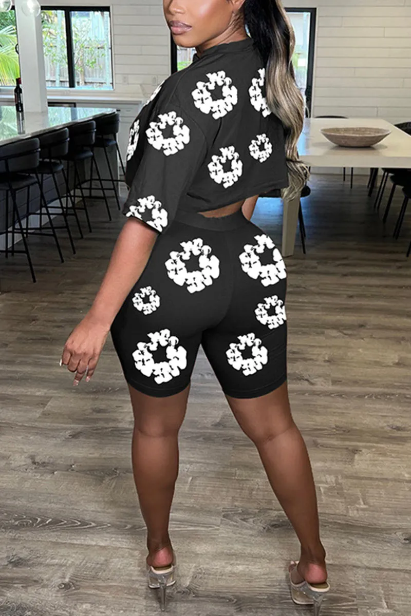 UL635 Flowery Printed Short Sleeve Top and Shorts Set