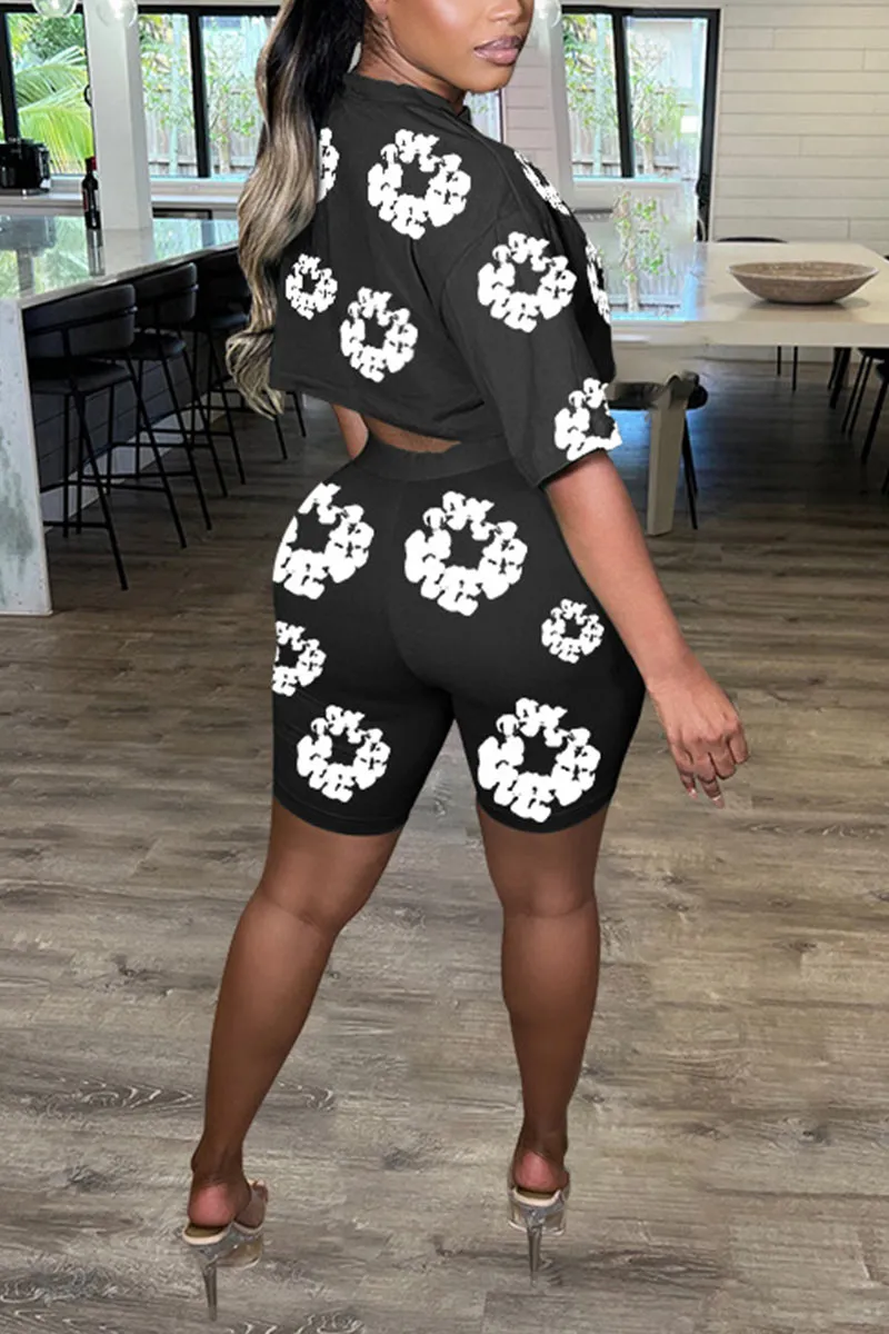 UL635 Flowery Printed Short Sleeve Top and Shorts Set