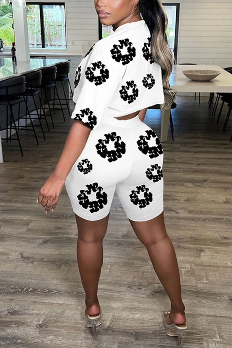 UL635 Flowery Printed Short Sleeve Top and Shorts Set
