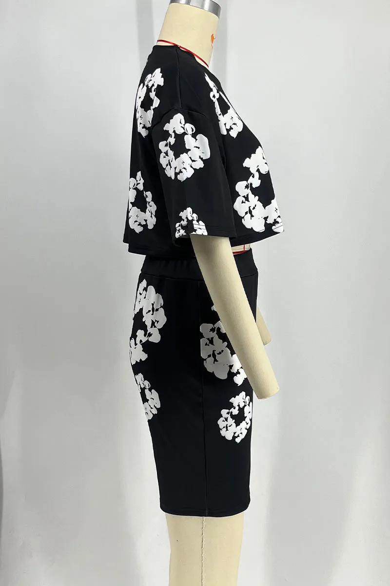 UL635 Flowery Printed Short Sleeve Top and Shorts Set