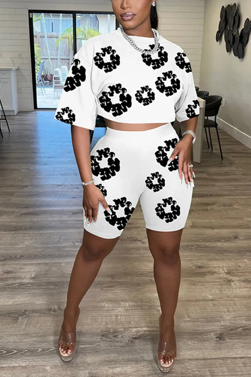 UL635 Flowery Printed Short Sleeve Top and Shorts Set