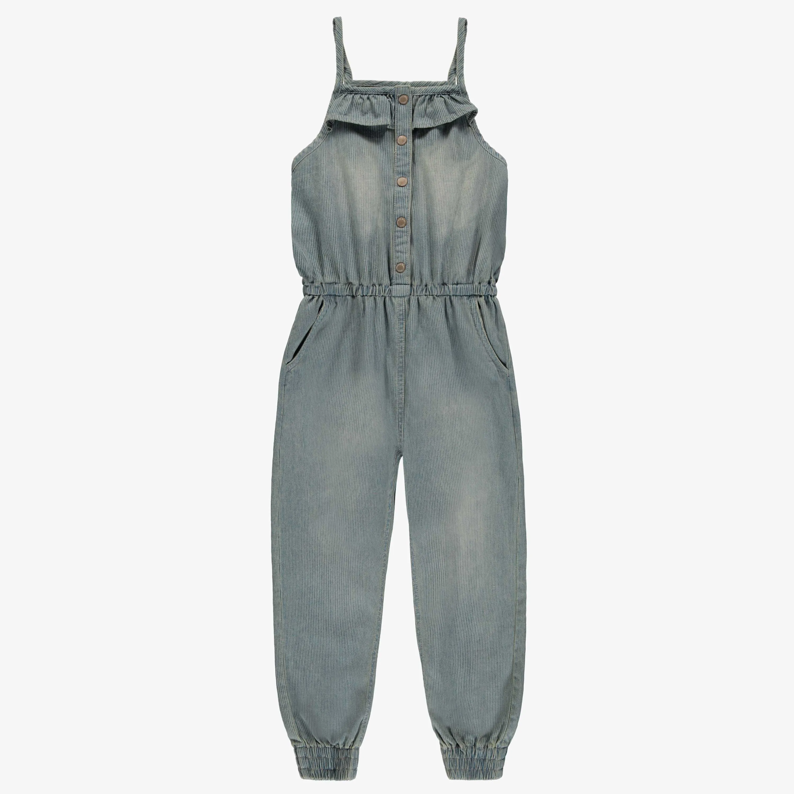 Une pièce en denim cheminot bleu pâle,  enfant || One piece in stretch light bleu railroad denim, child