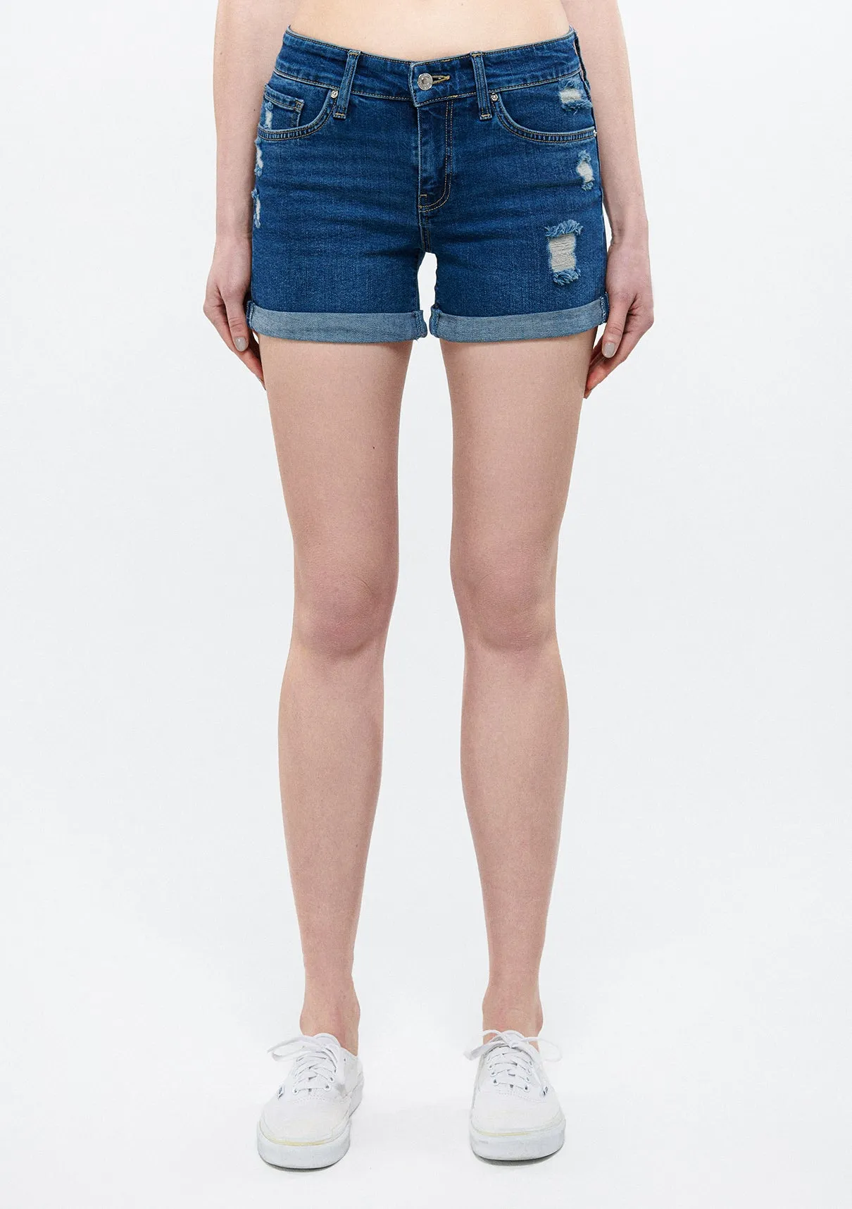 Vanna Indigo Ripped 90s Jean Shorts