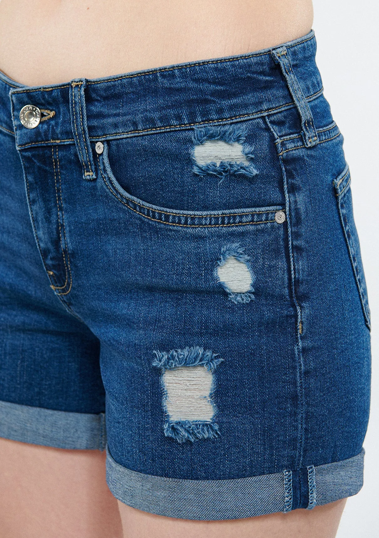 Vanna Indigo Ripped 90s Jean Shorts