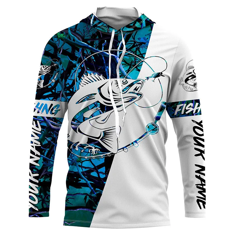 Walleye Custom Fishing Shirts, Walleye tournament Fishing shirt fishing gifts | teal blue camo IPHW3596