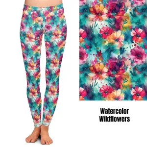 Watercolor Wildflowers Leggings with Pockets