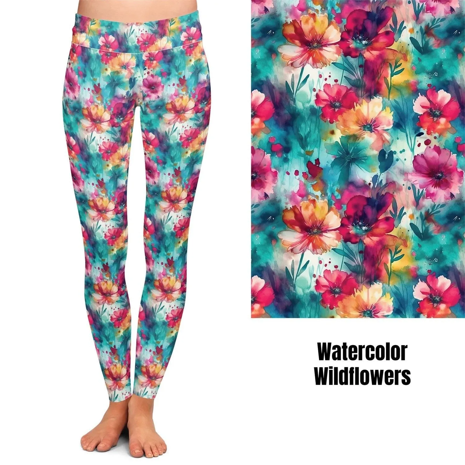 Watercolor Wildflowers Leggings with Pockets