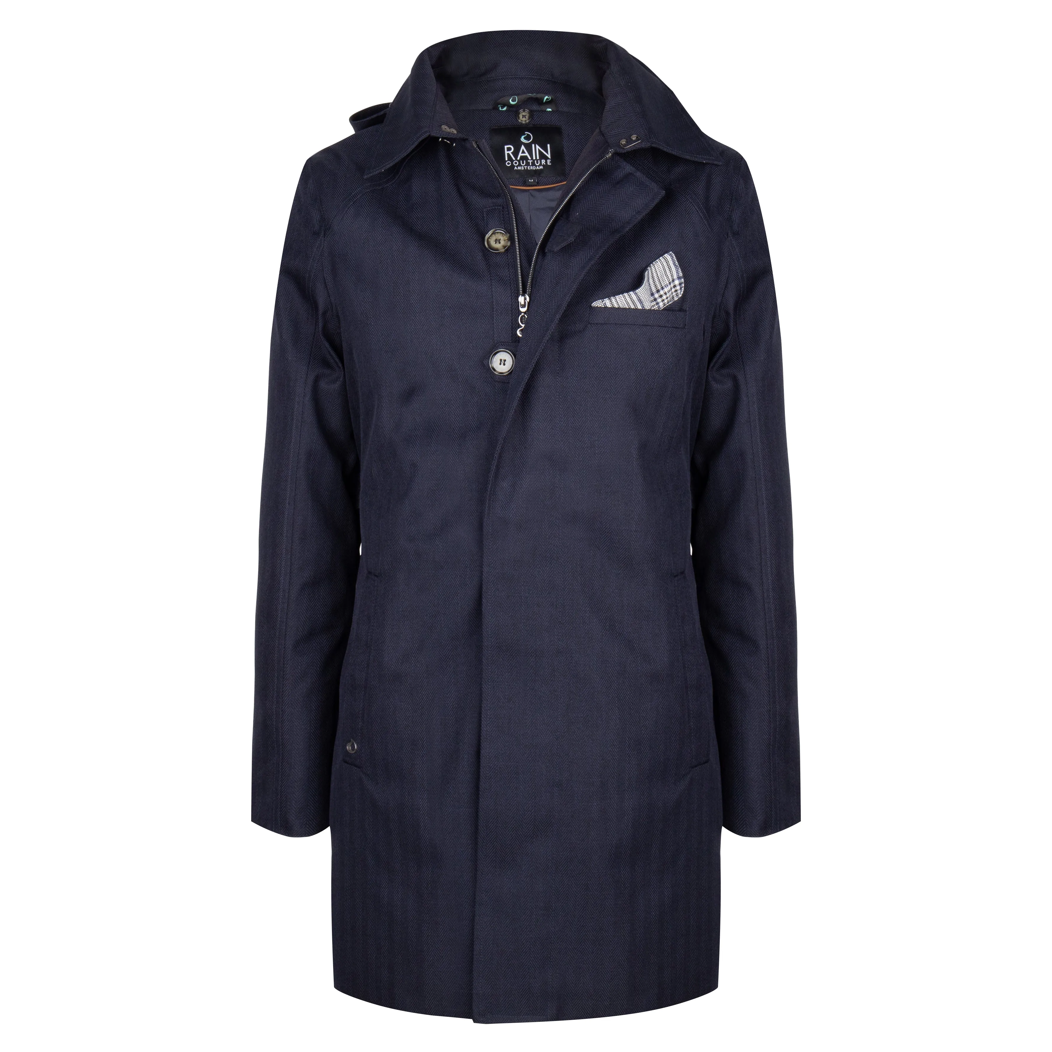 Waterproof Straight Fit Trenchcoat  | Navy Herringbone