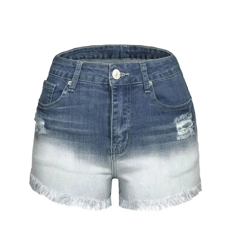 WaveRush High Waist Ombre Distressed Denim Shorts