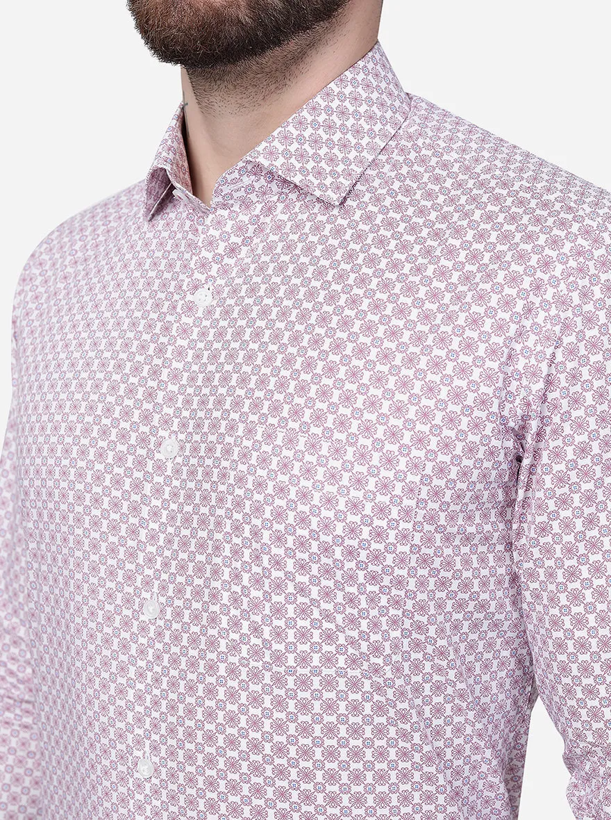 White & Purple Printed Slim Fit Formal Shirt | Greenfibre