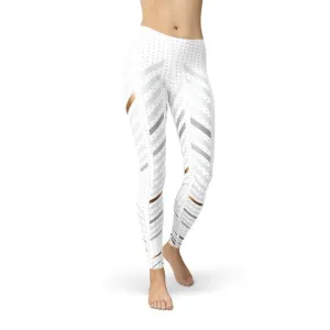 White Bold Stripe Motion Leggings