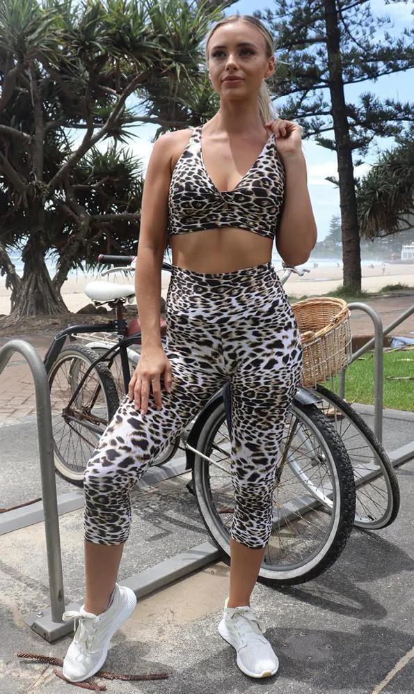 White Cheetah Capri Leggings