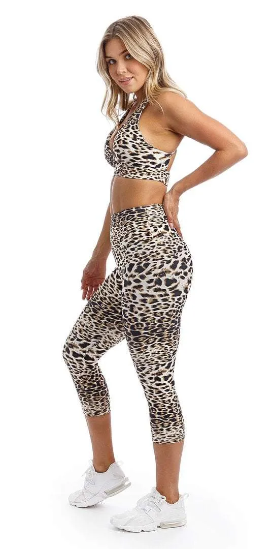 White Cheetah Capri Leggings