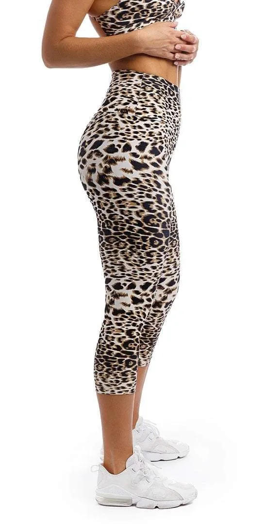 White Cheetah Capri Leggings
