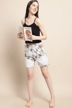 White Color Tie and Dye Printed Cotton Short For Women