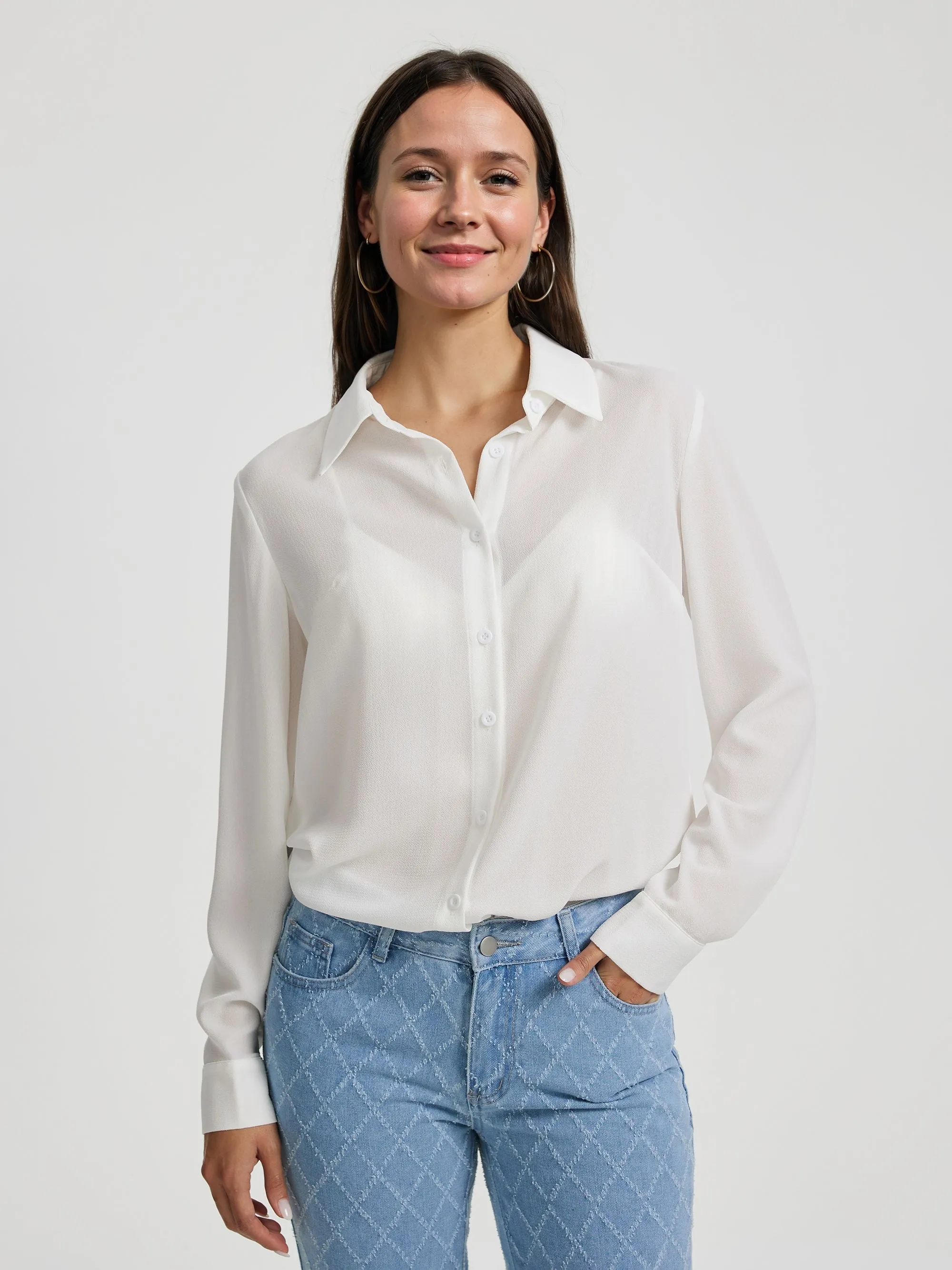 White Front Buttoned Full Sleeve Shirt