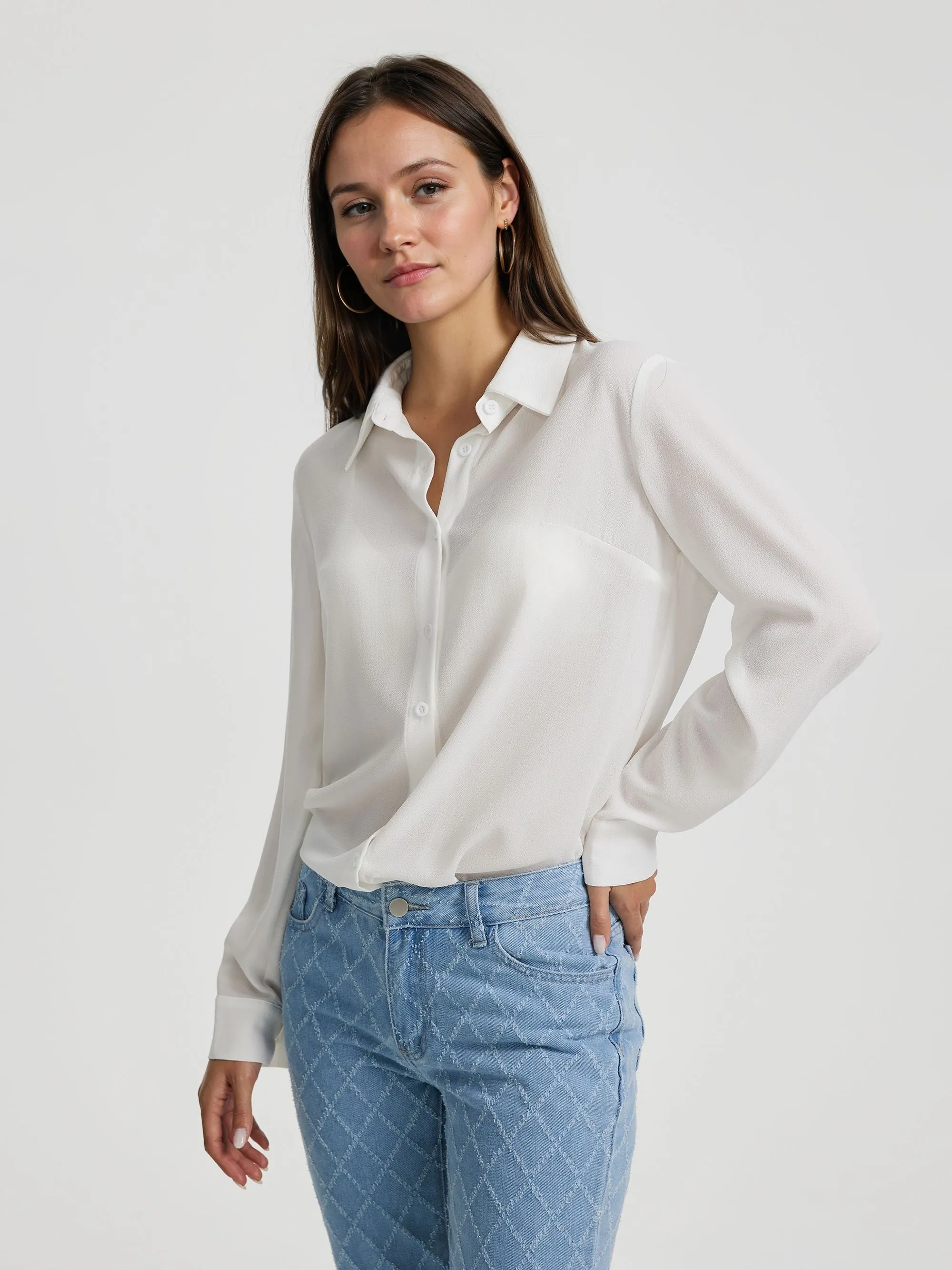 White Front Buttoned Full Sleeve Shirt