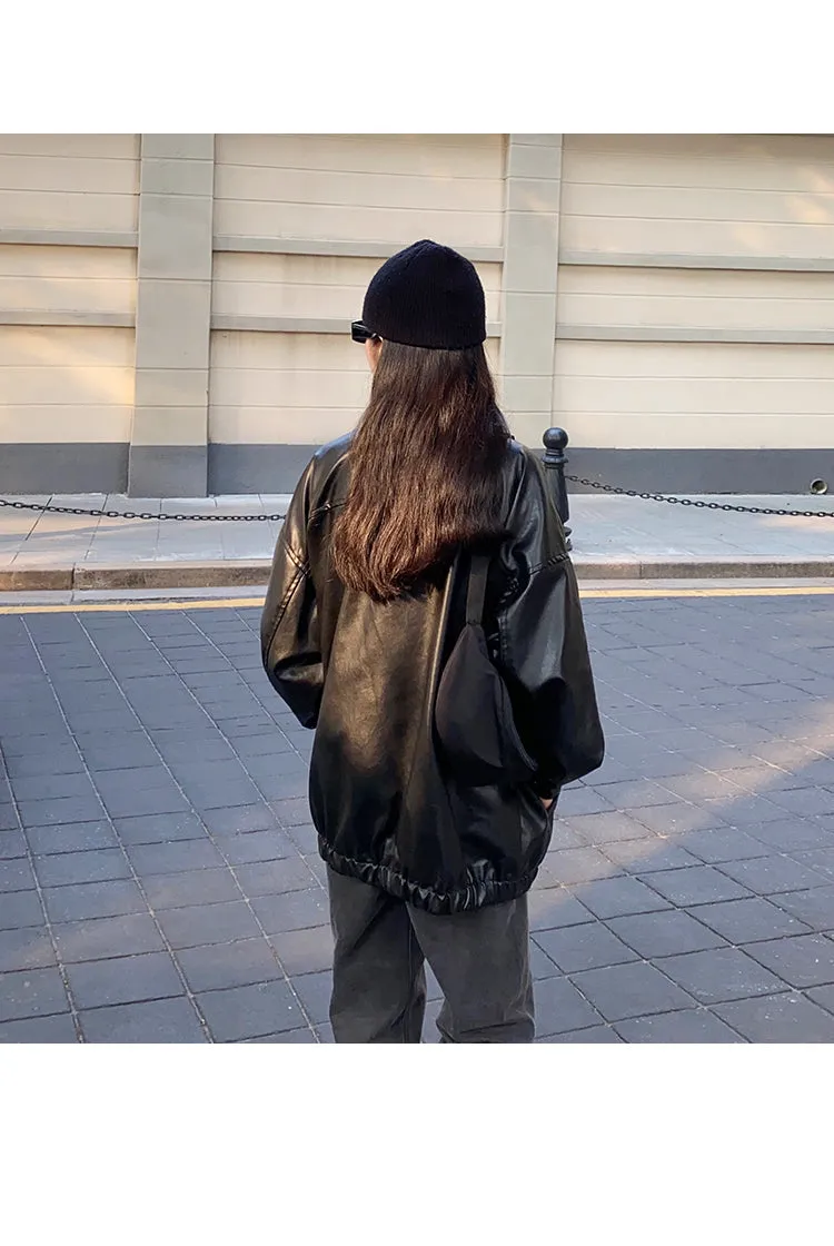 Winter Loose Black Leather Coats