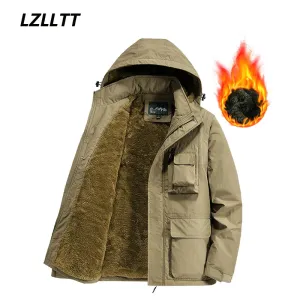 Winter New Men Fleece Warm Thick Jacket Mens Fashion Hooded Waterproof Coat Autumn Windproof Classic Casual Tactical Jacket Male