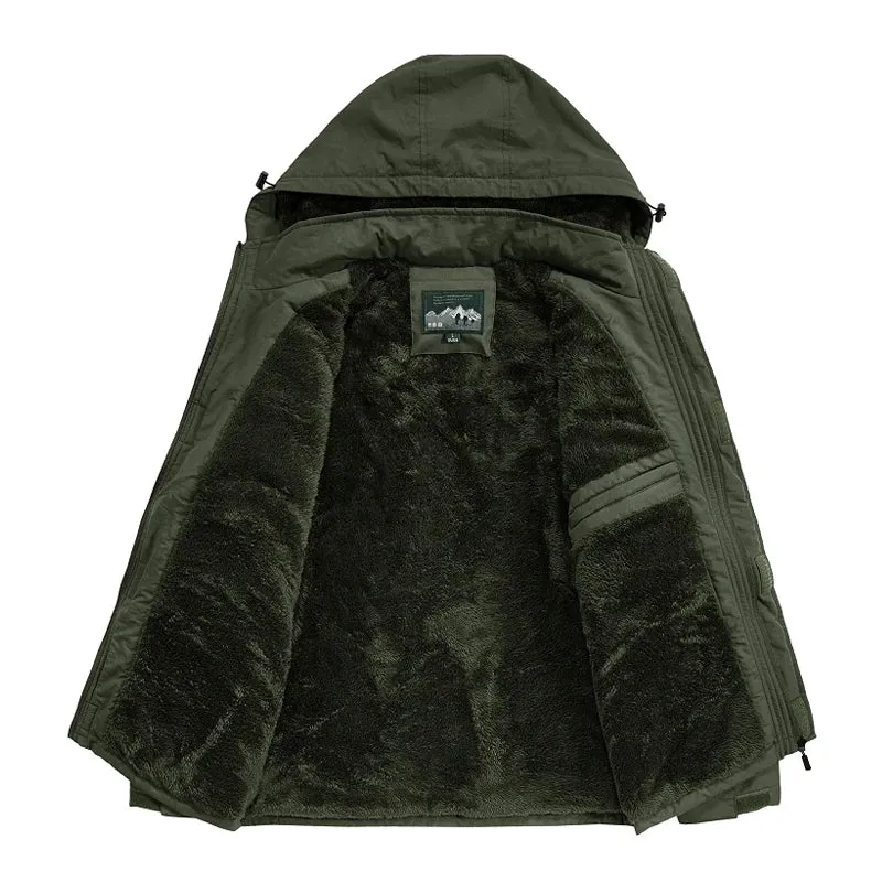 Winter New Men Fleece Warm Thick Jacket Mens Fashion Hooded Waterproof Coat Autumn Windproof Classic Casual Tactical Jacket Male