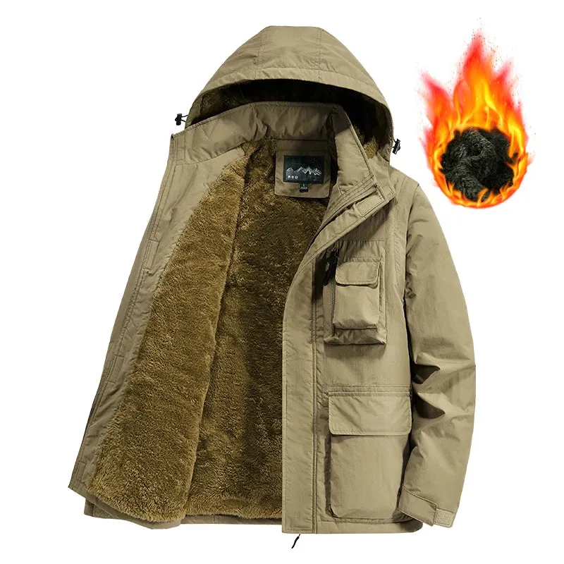Winter New Men Fleece Warm Thick Jacket Mens Fashion Hooded Waterproof Coat Autumn Windproof Classic Casual Tactical Jacket Male