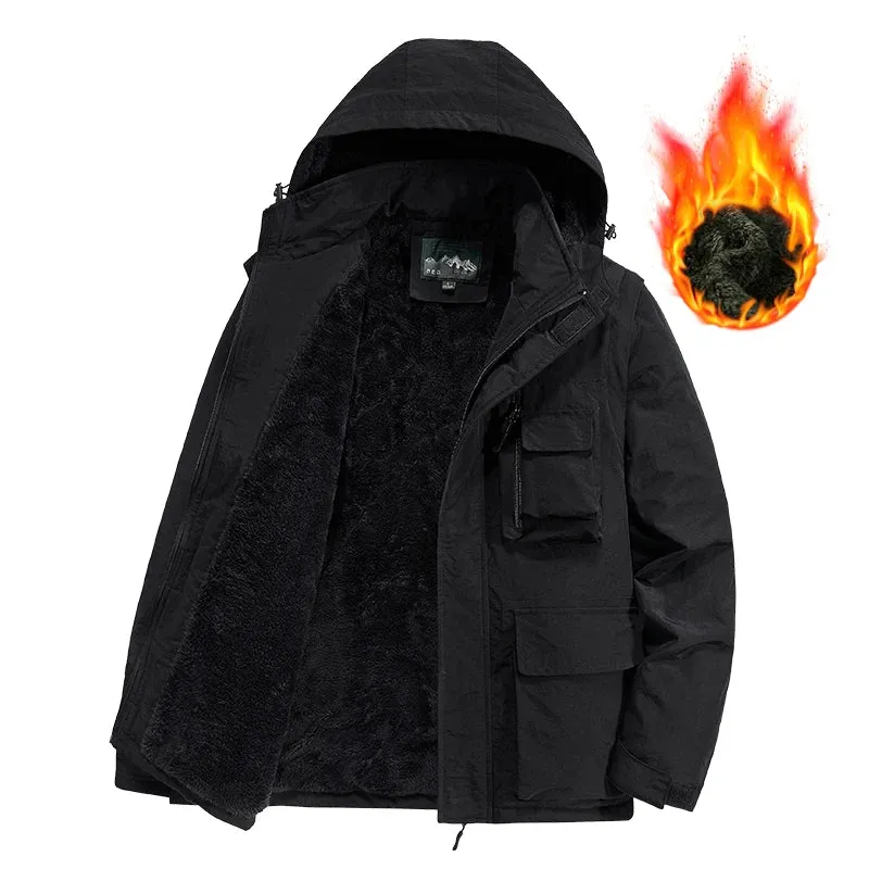 Winter New Men Fleece Warm Thick Jacket Mens Fashion Hooded Waterproof Coat Autumn Windproof Classic Casual Tactical Jacket Male