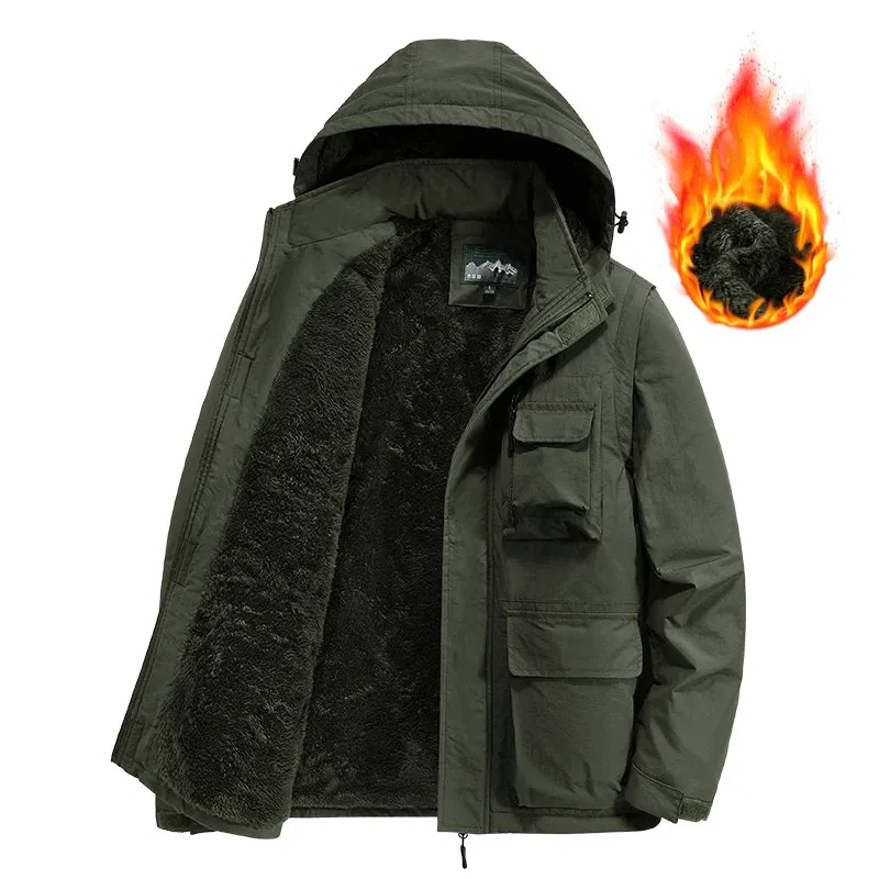 Winter New Men Fleece Warm Thick Jacket Mens Fashion Hooded Waterproof Coat Autumn Windproof Classic Casual Tactical Jacket Male