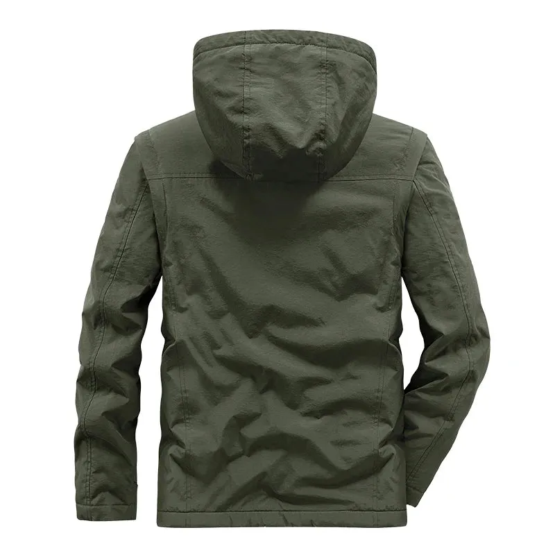 Winter New Men Fleece Warm Thick Jacket Mens Fashion Hooded Waterproof Coat Autumn Windproof Classic Casual Tactical Jacket Male