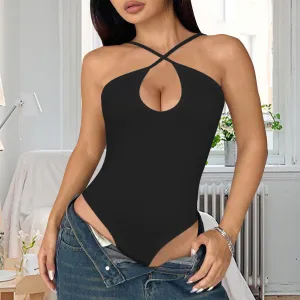 women halter neck cross bodysuit