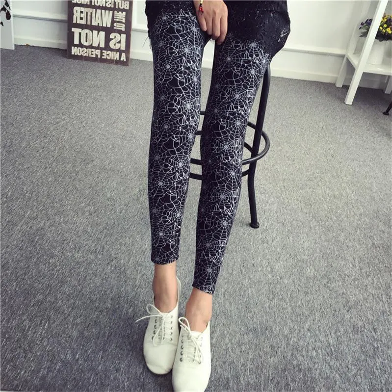 Women Leggings Ninth Casual Pants Plaid Flowers Print Fitness Leggings Women Slim Leggings Flower Leggins